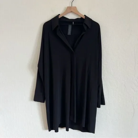 Norma Kamali Boxy Coverup Beach Shirt Tunic Dress Large Black Stretch Jersey - Picture 7 of 13